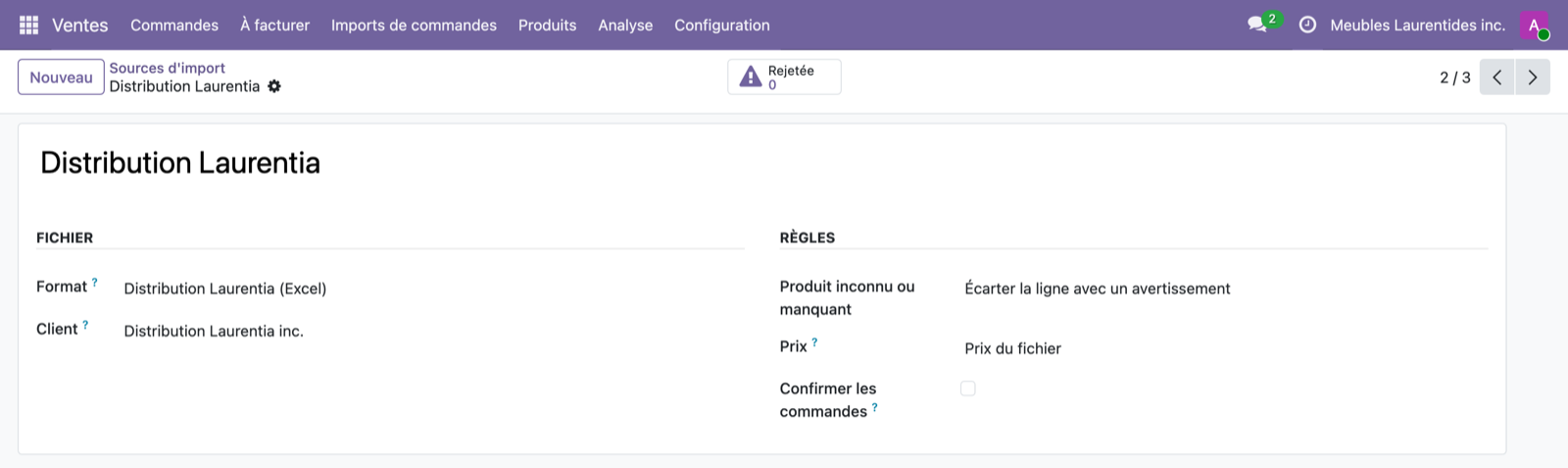 Les règles d'une source dans Odoo : rejeter la commande ou écarter la ligne, prix du fichier ou prix d'Odoo