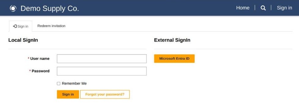 Page de connexion Power Pages affichée quand un visiteur anonyme ouvre la page des commandes